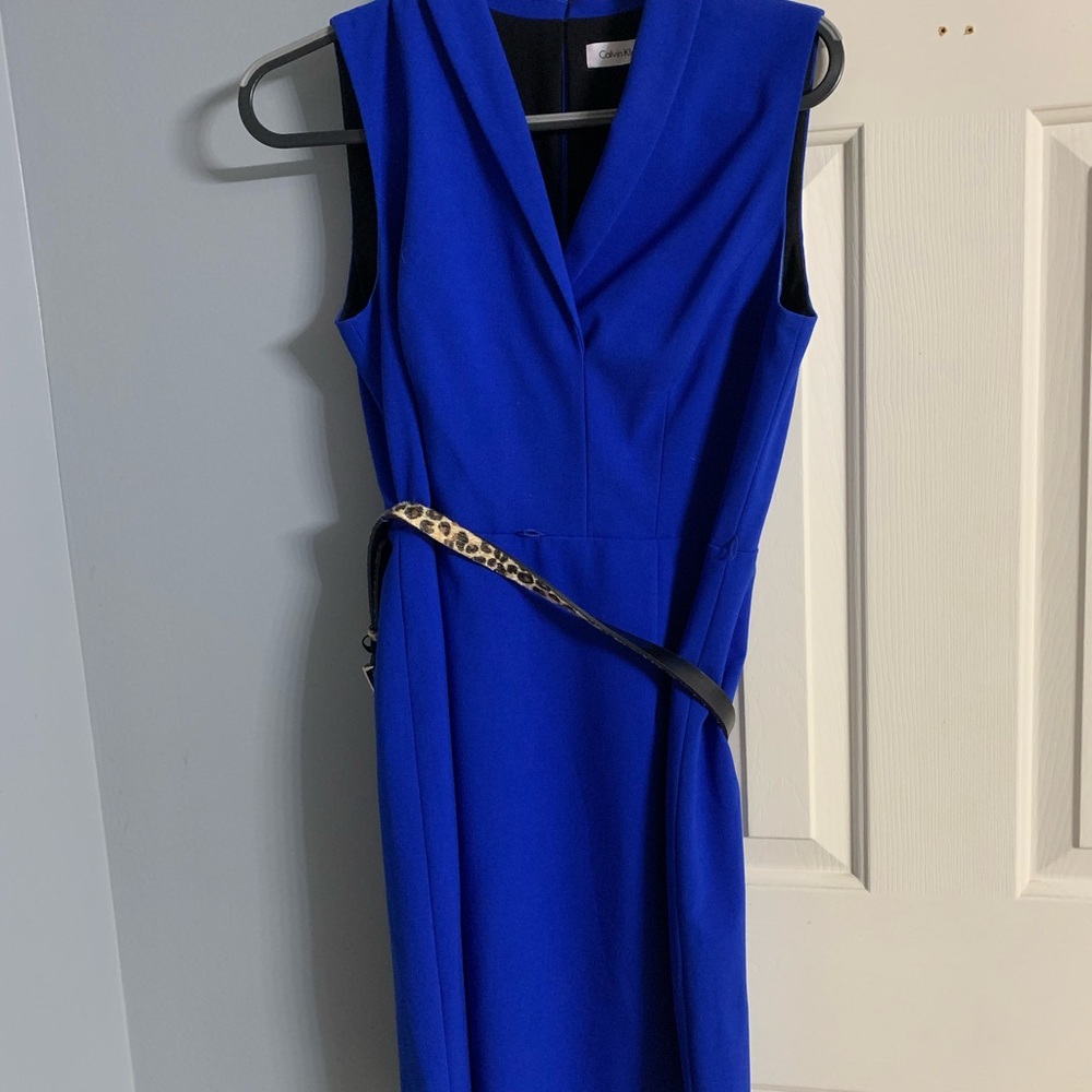 Calvin Klein Cobalt Blue Midi Dress with Animal Print Belt